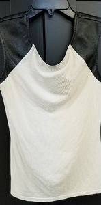 Express shirt with leather cap sleeve accent